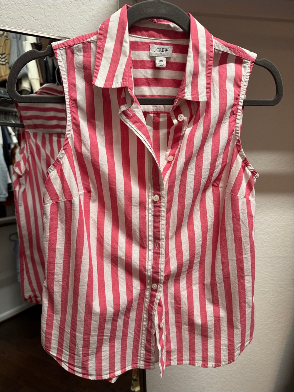 J. Crew Pink & White Vertical Stripe Sleeveless Button-Up Shirt
